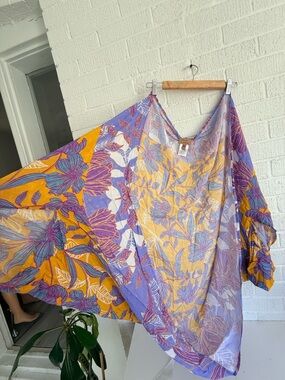 Kachel x Anthropologie Floral One Size Kimono Tunic in Yellow & Purple